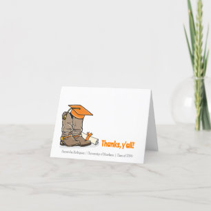 Orange Graduation Cap and Cowboy Boot Thank You Card
