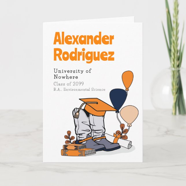 Orange Graduation Cap Cowboy Boot Arrangement Invitation (Front)