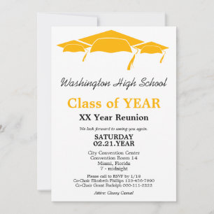 Orange Graduation Caps Class Reunion  Invitation