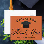Orange Graduation Custom Class Monogram Thank You Postcard<br><div class="desc">A chic custom senior graduation thank you postcard in orange for a high school,  college,  or university from the class of 2024. Customize with your name under the lovely calligraphy for a great personalized graduate card.</div>