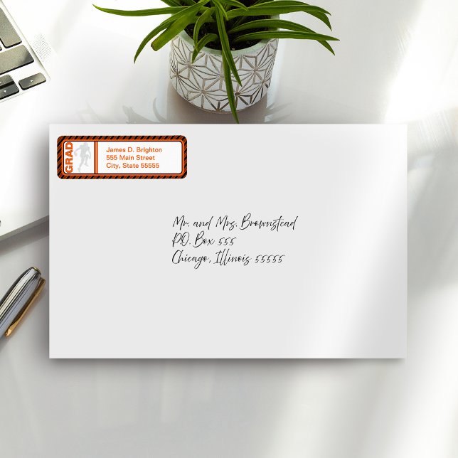 Orange Graduation Football Return Address Labels (Creator Uploaded)