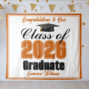 Orange Graduation Party 2026 Graduate Photo Booth Tapestry