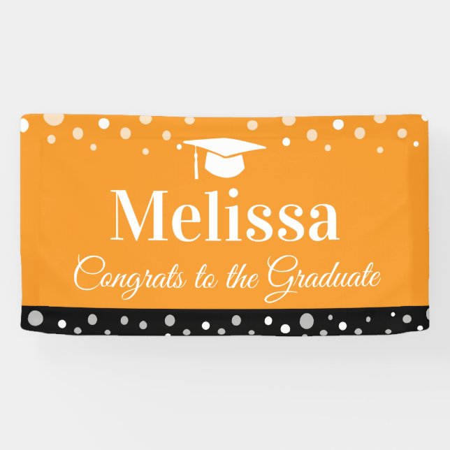 Orange Graduation Party Banner Custom Name  (Horizontal)