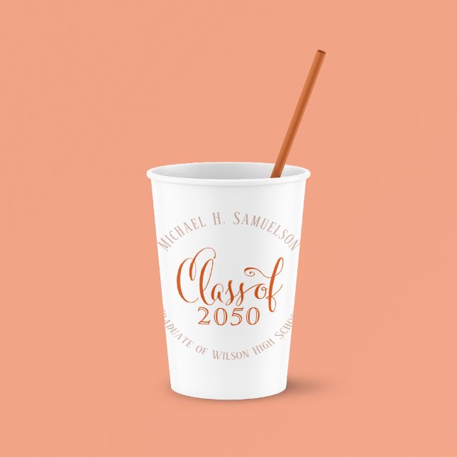 Orange Graduation Party Custom Classic Paper Cups (Graduation party custom paper cup.)