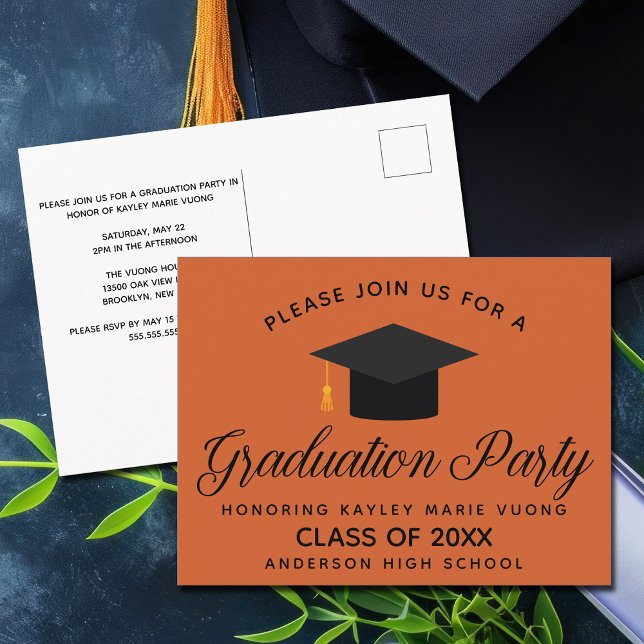Orange Graduation Party Invitation Postcard (Creator Uploaded)