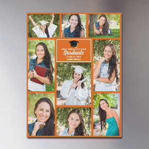 Orange Graduation Photo Collage Magnet Card