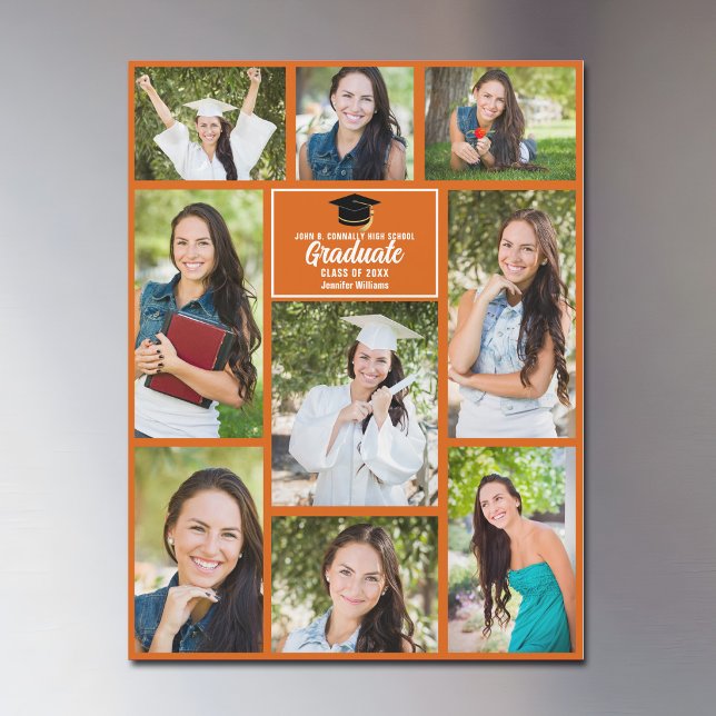 Orange Graduation Photo Collage Magnet Card (Creator Uploaded)