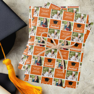 Orange Graduation Photo Personalised Graduate Wrapping Paper Sheet