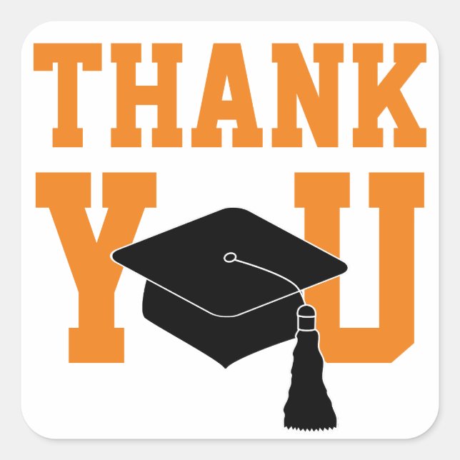 Orange Graduation Thank You Square Sticker (Front)
