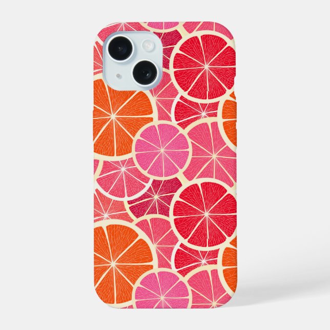 Orange & Grapefruit Citrus Fruit Pattern iPhone 15 Case (Back)