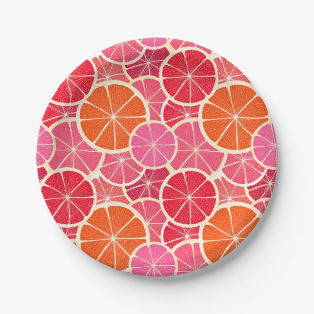 Orange & Grapefruit Citrus Fruit Pattern Paper Plate (Front)