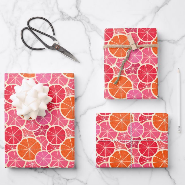 Orange & Grapefruit Citrus Fruit Pattern Wrapping Paper Sheet (Front)