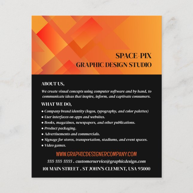 Orange Graphic, Graphic Designer Advertising Flyer (Front)