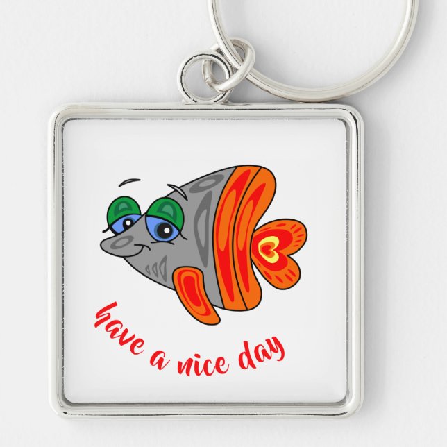 orange grau cartoon fisch key ring (Front)