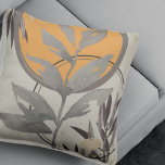 Orange & Gray Artistic Abstract Watercolor Cushion<br><div class="desc">Modern throw pillow features an artistic abstract design in an orange and gray color palette on a beige background. An artistic abstract design features a watercolor leaf and a geometric circle composition with shades of orange and grey with black and gold accents on a linen beige background. Inspired by the...</div>