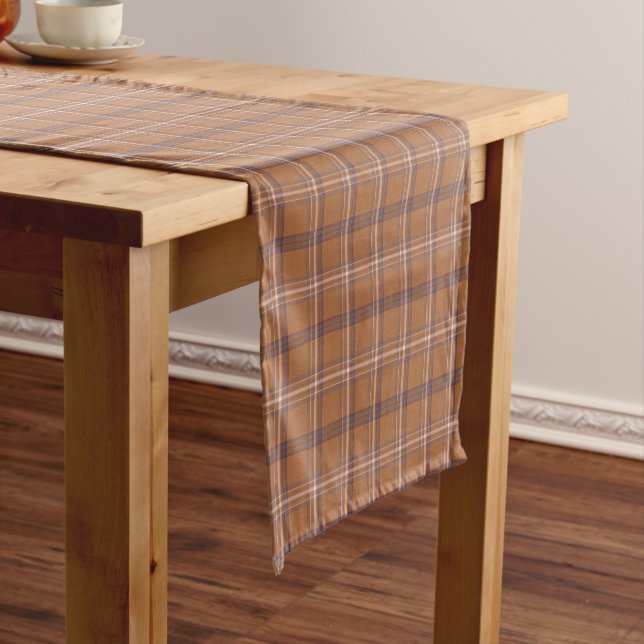 Orange Gray Plaid Classic Pattern Table Runner (In Situ)