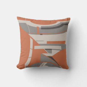 Orange Gray Taupe Mediterranean Geometric Abstract Cushion
