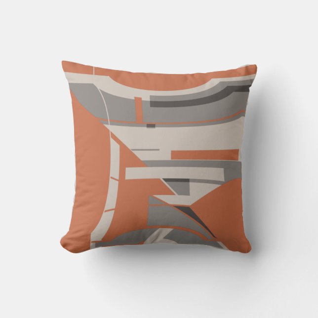 Orange Gray Taupe Mediterranean Geometric Abstract Cushion (Front)