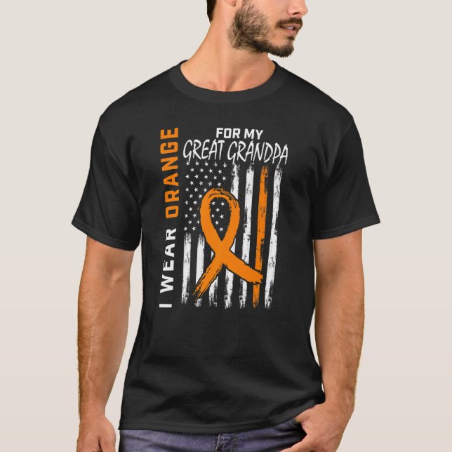 Orange Great Grandpa Multiple Sclerosis Awareness  T-Shirt (Front)