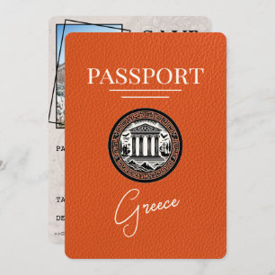 Orange Greece Passport Save the Date Card