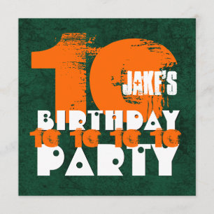 ORANGE GREEN 10th Birthday Party 10 Year Old V02C1 Invitation