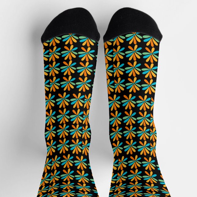 Orange,Green And Blue Flowers Socks (Top)