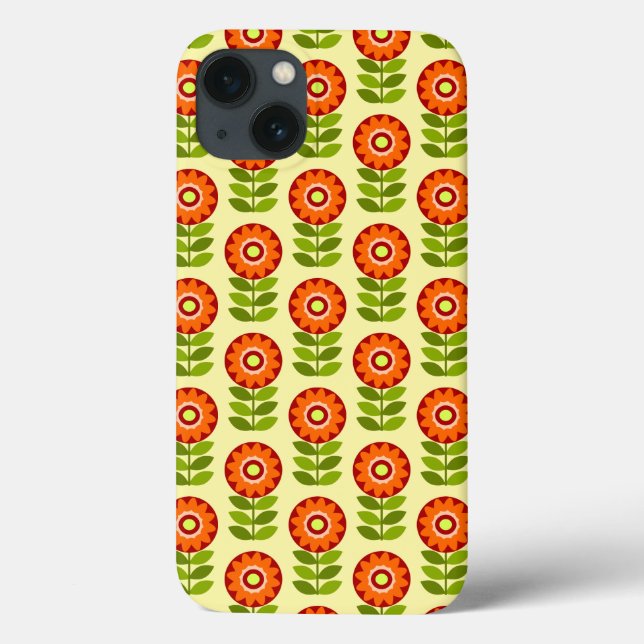 Orange, Green And Yellow Retro Flower Pattern Case-Mate iPhone Case (Back)