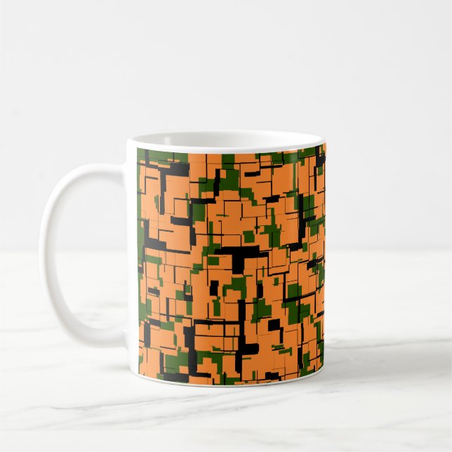 Orange Green Black Digital Camo Pattern Coffee Mug (Left)