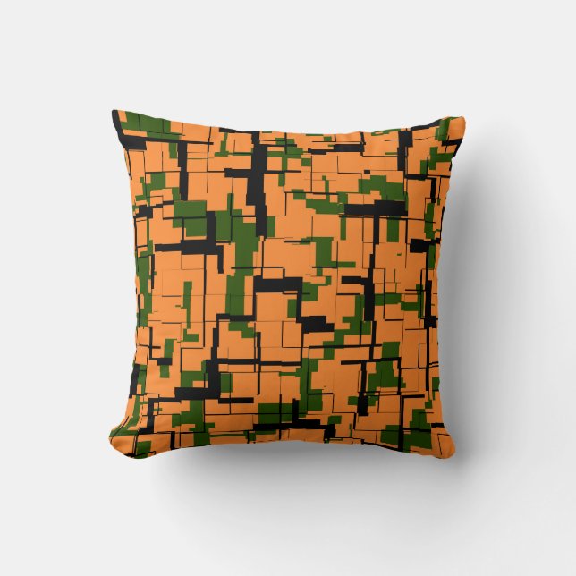 Orange Green Black Digital Camo Pattern Cushion (Front)