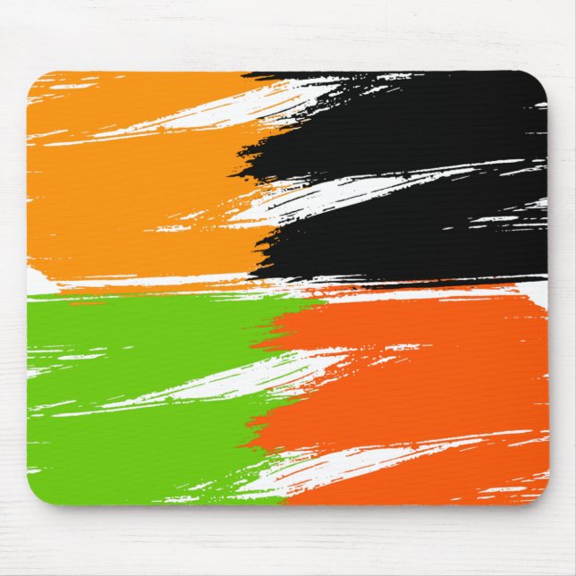 Orange Green Black White Brush Stroke Paint Mouse Pad (Front)