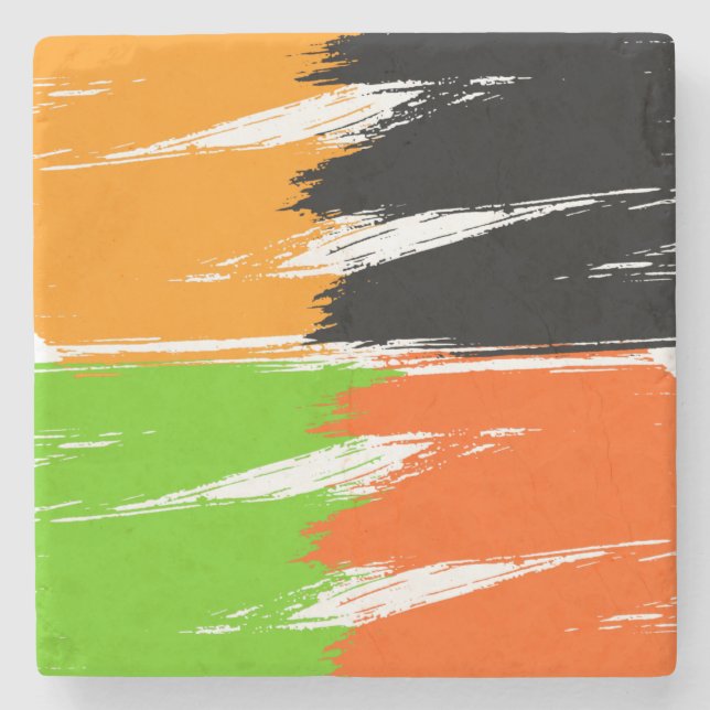 Orange Green Black White Brush Stroke Paint Stone Coaster (Front)