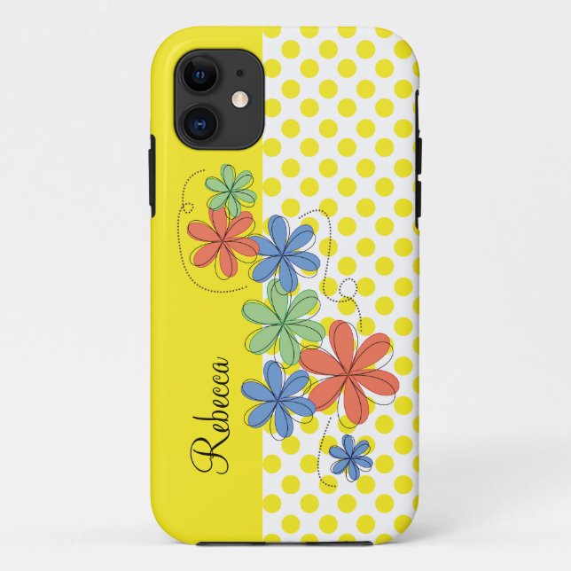 Orange, green, & blue daisies, yellow dots Case-Mate iPhone case (Back)