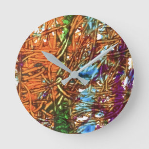 Orange, Green, Blue, Purple Marble Artwork Round Clock