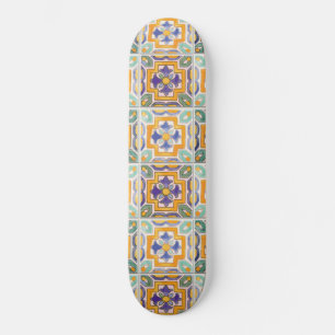 Orange-Green-Blue Tile Skateboard