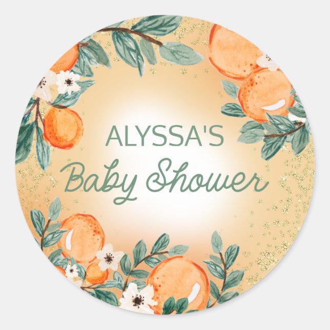 Orange Green Boy Girl Citrus Fruit Baby Shower   Classic Round Sticker (Front)