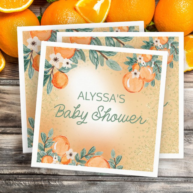 Orange Green Boy Girl Citrus Fruit Baby Shower  Napkin (Creator Uploaded)
