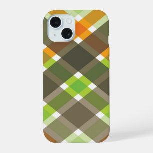 Orange Green Brown Plaid Simple Fun Checks Pattern iPhone 15 Case