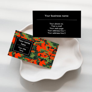 Orange Green Camouflage, Military, Army Business Card