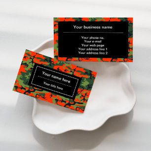 Orange Green Camouflage, Military, Army Business Card