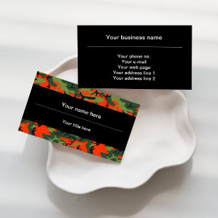 Orange Green Camouflage, Military, Army Business Card