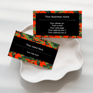 Orange Green Camouflage, Military, Army Business Card