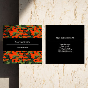 Orange Green Camouflage, Military, Army Square Business Card