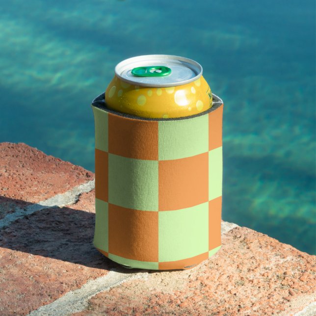 Orange Green Chequerboard Retro Checks Can Cooler (In Situ Pool)