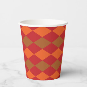 Orange Green Chequered Diamond Party Paper Cups