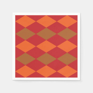 Orange Green Chequered Diamond Pattern Party Napkin