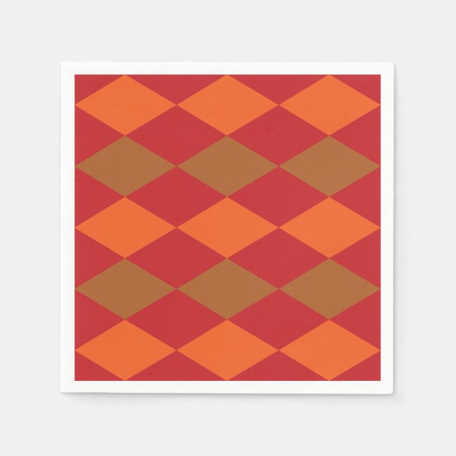 Orange Green Chequered Diamond Pattern Party Napkin (Front)