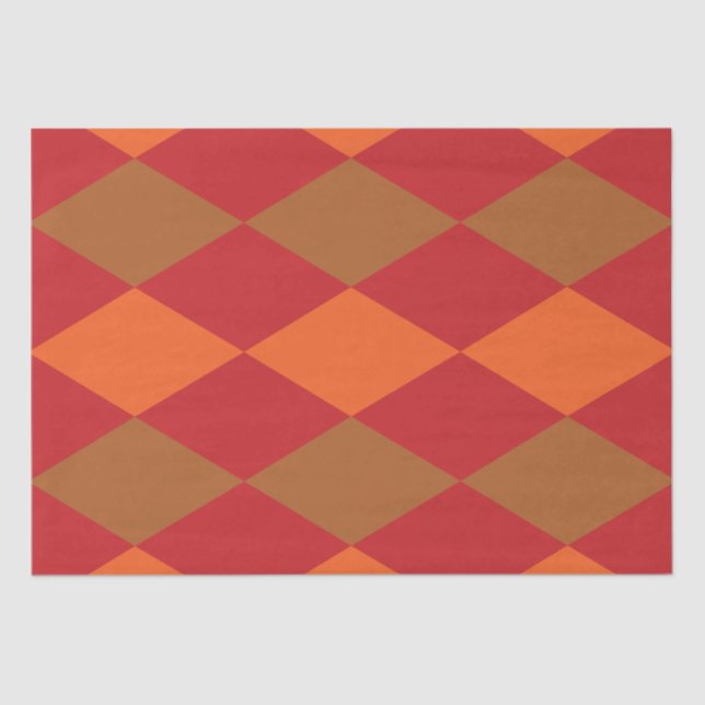 Orange Green Chequered Diamond Pattern Tissue Paper (Front)