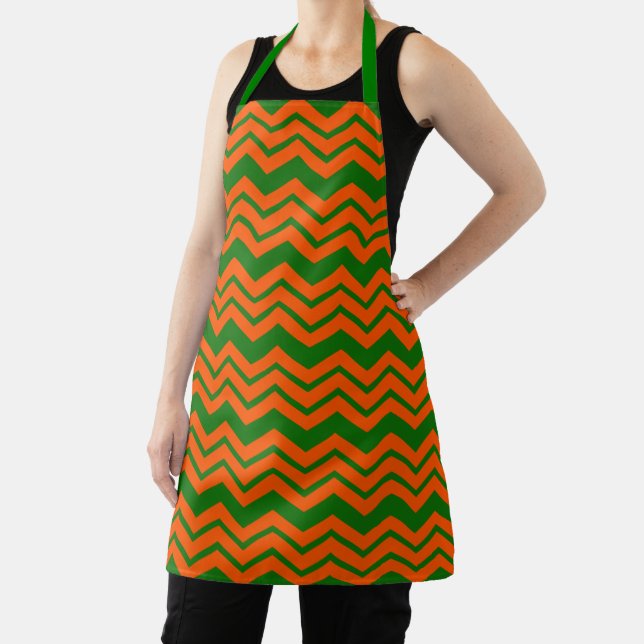 Orange Green Chevron Zigzag Design  Apron (Insitu)