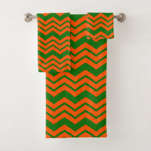 Orange Green Chevron Zigzag Design Bath Towel Set