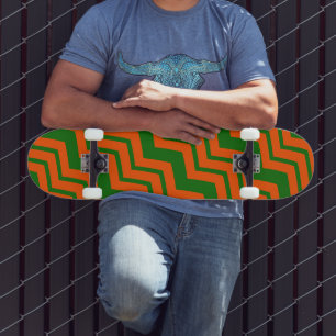 Orange Green Chevron Zigzag Design Skateboard